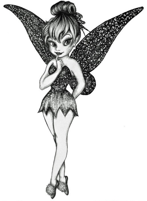 Tinkerbell black and white black and white standing tinkerbell fairy tattoo design