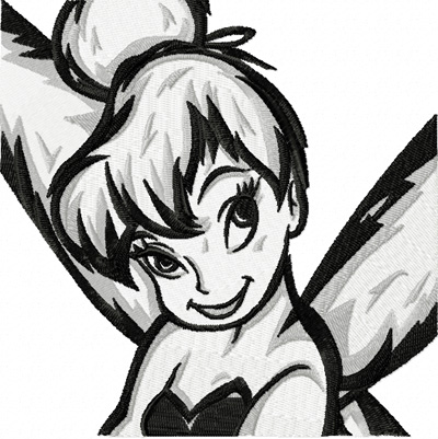 Tinkerbell black and white machine embroidery design