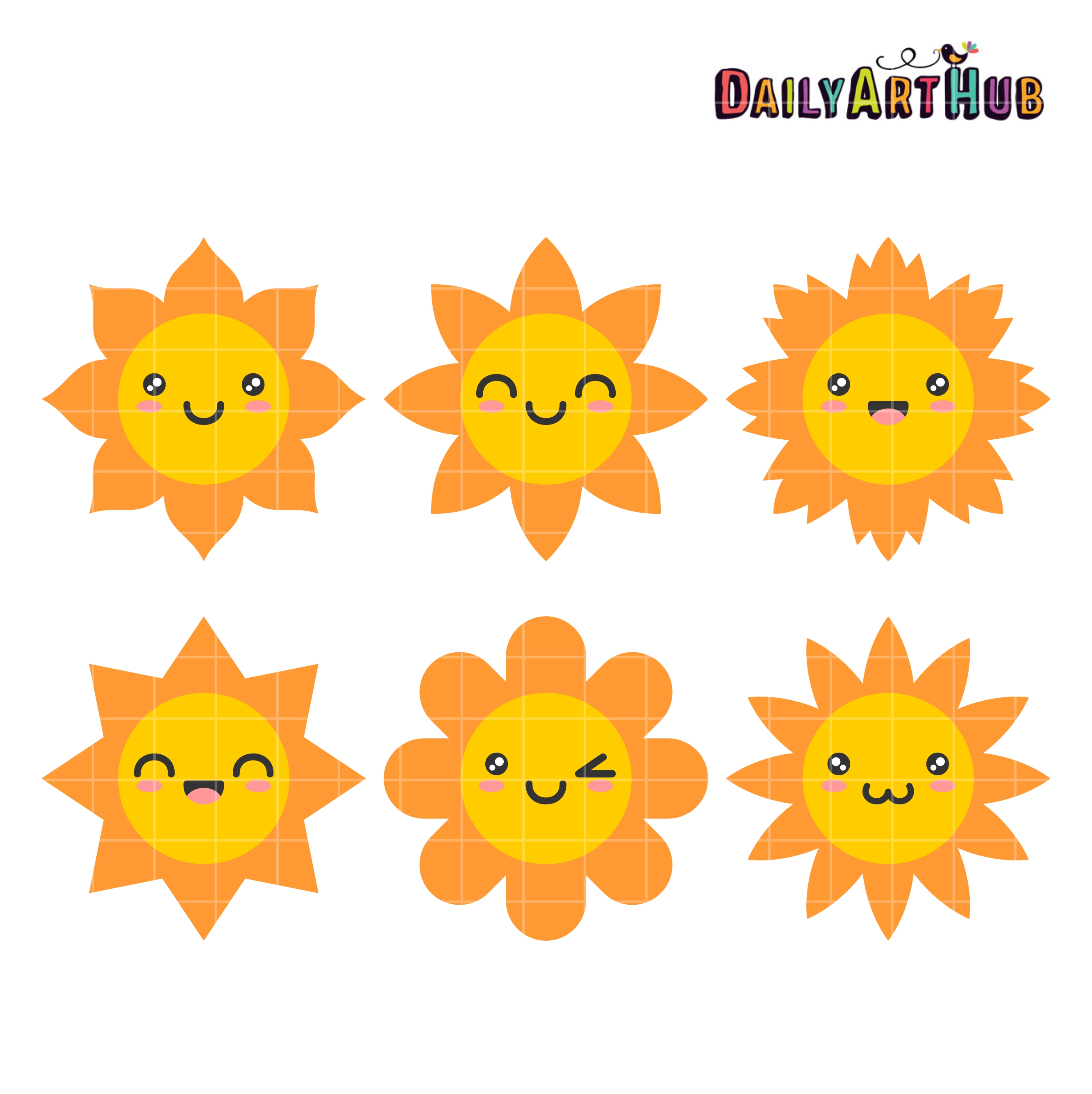 Happy sun clip art set daily hub