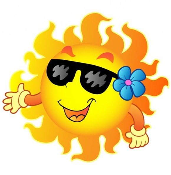 Happy sun with sunglasses and flower cartoon illustration clipart