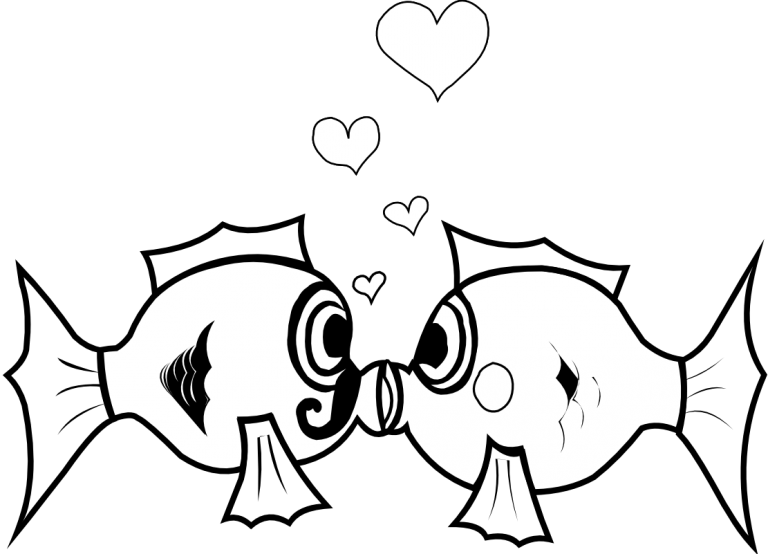 Kissing fish black and white clipart - WikiClipArt