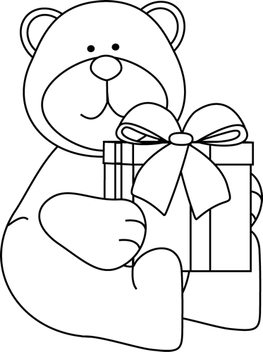 Present  black and white christmas bear clipart black and white