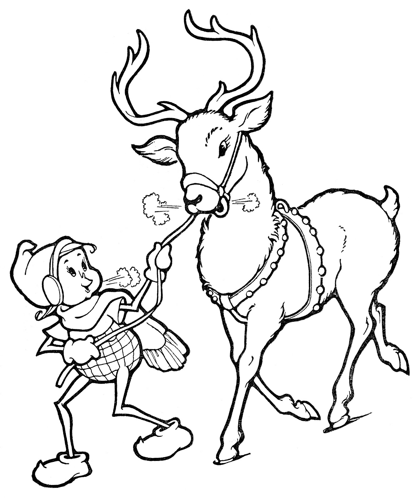 Elf  black and white christmas line art elf with reindeer the graphics fairy clipart