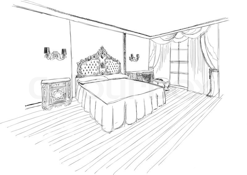 Bed  black and white classic bedroom interior designed in black and white graphics clip art