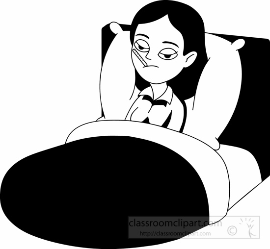 Bed  black and white health clipart black white woman sick lying in bed clipart