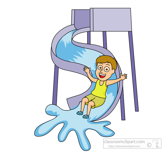 Summer clipart boy sliding down water slide