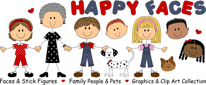 Happy person stick figures and faces family graphics country clipart by lisa