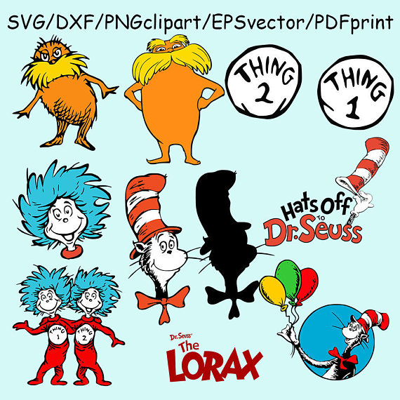 Cat in hat thing one two lorax dr seuss svg dxf clipart