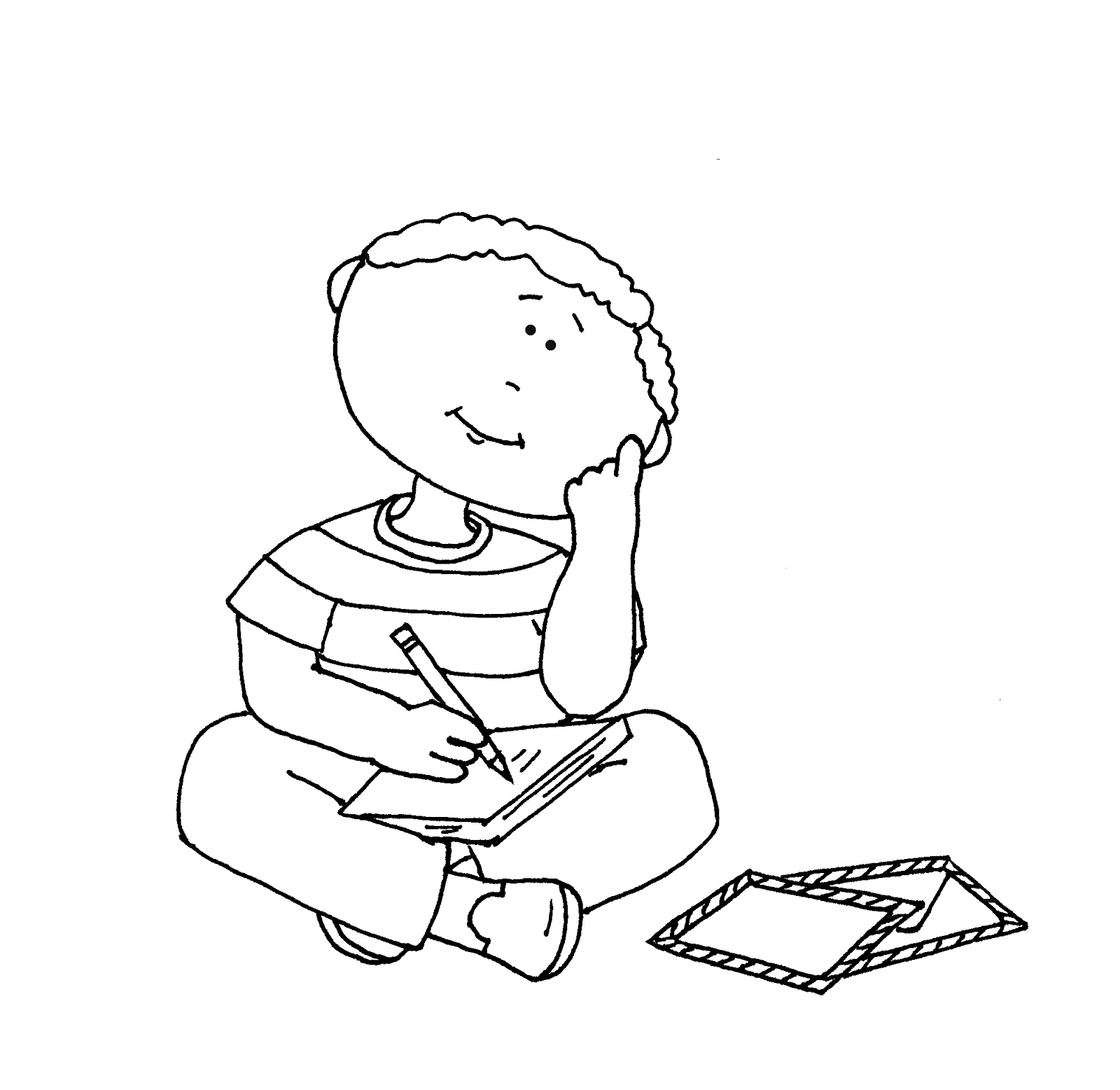 Child thinking children writing clipart black and white letters example