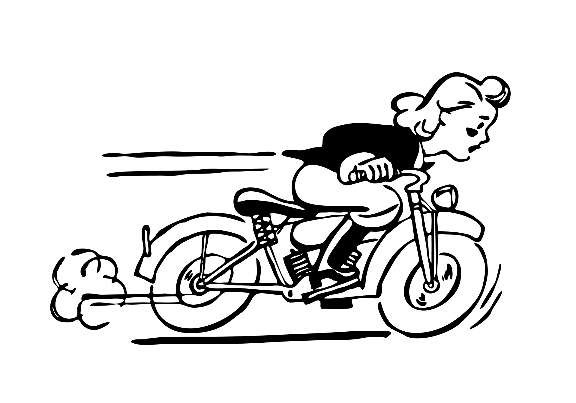 Motorcycle  black and white lady riding motorbike clipart free