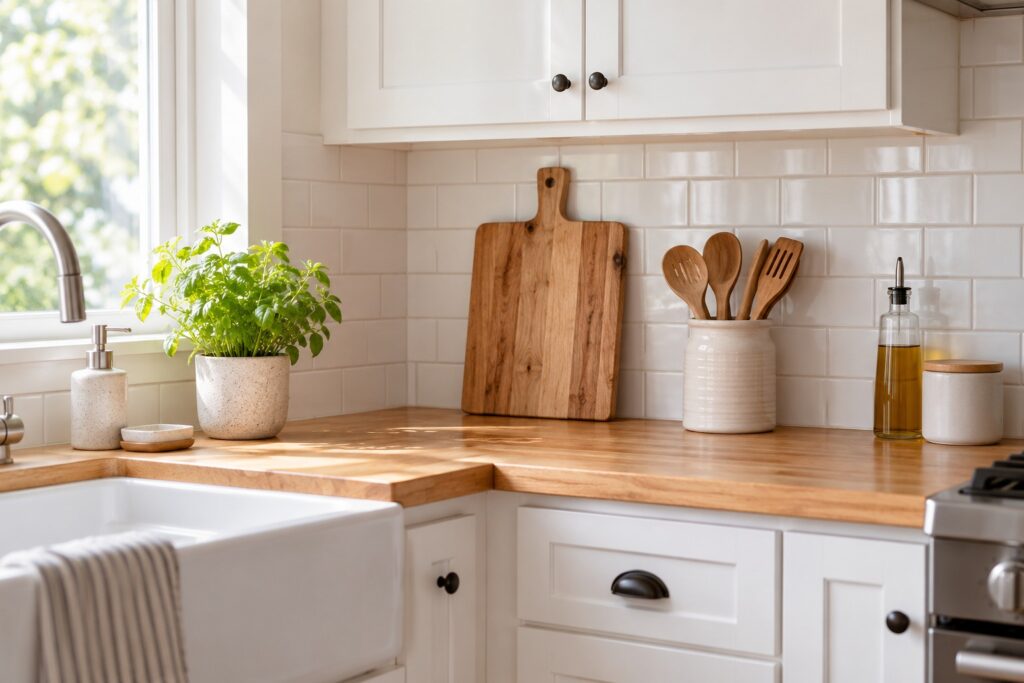 kitchen clean sink with soap and sponge on a small tray