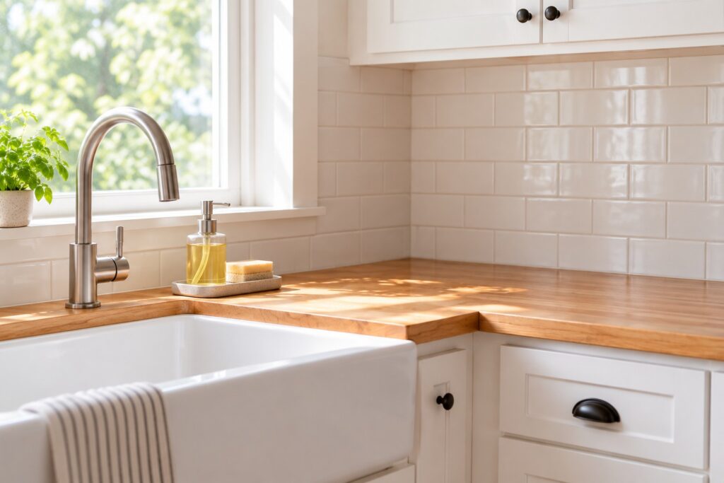 the clean kitchen counter